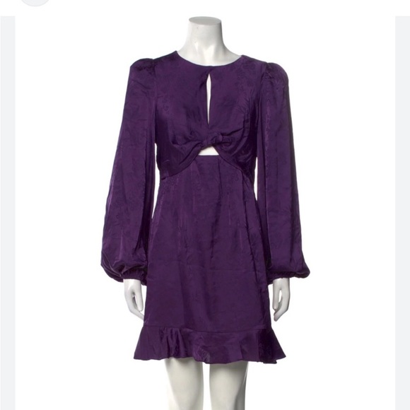 NWT Astr The Label Purple Satin Twist Front Mini Dress. Size Small. Long Sleeves - Picture 1 of 7